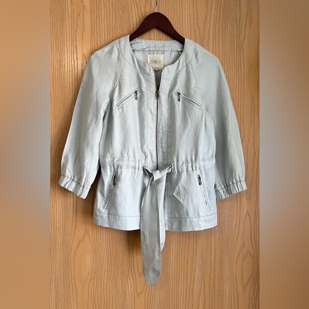 Anthropologie Cidra | Women's SZ 4 | Light Blue Linen Jacket | Silk Tie NWT